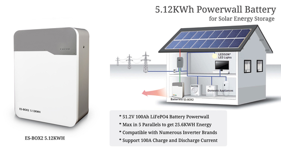 Voltaggio nominale 51.2V LiFePO4 Batteria 5kwh 10kwh Immagazzinamento di energia per sistema solare domestico