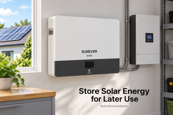 Batteria di accumulo solare SUNEVER 5kWh montata a parete LiFePO4	 51.2V 100Ah per sistema di accumulo di energia solare