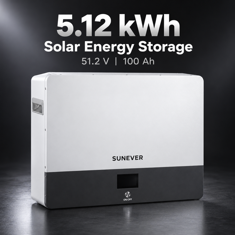 Batteria di accumulo solare SUNEVER 5kWh montata a parete LiFePO4	 51.2V 100Ah per sistema di accumulo di energia solare