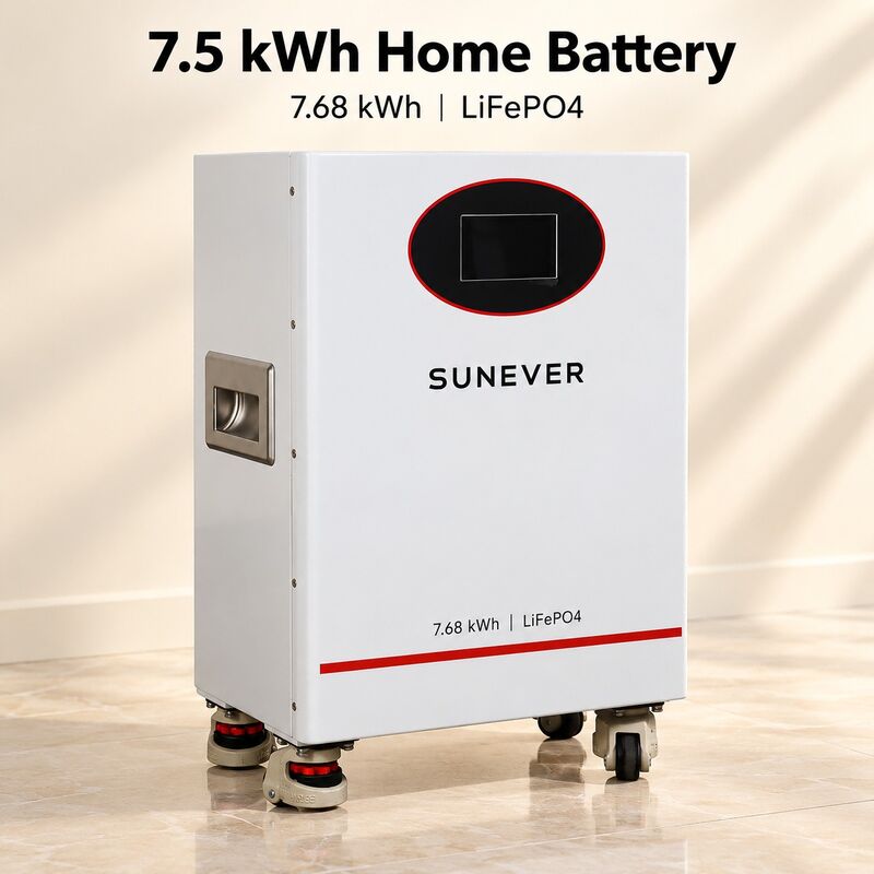 SUNEVER 7.68kWh 25.6V 300Ah Batteria Solare al Litio LiFePO4 per Accumulo di Energia Domestica e Alimentazione di Backup Off-Grid